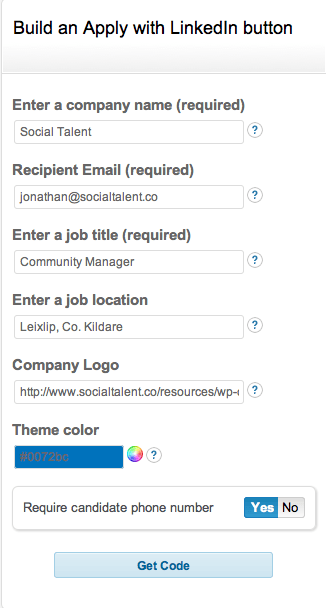 Apply with LinkedIn Customisable Button Form