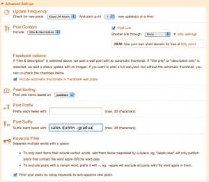 TwitterFeed Advanced Settings TwitterFeed Advanced Settings