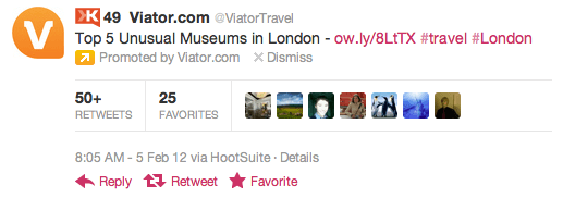 Promoted Tweets - As demonstrated by Viator Travel on Twitter Promoted Tweets - As demonstrated by Viator Travel on Twitter