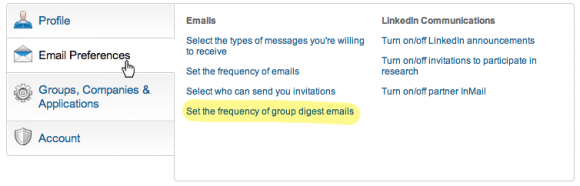 LinkedIn Settings - Frequency of Group Digest Emails