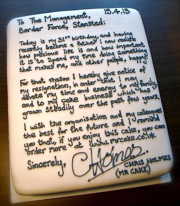 Chris Holmes Resignation cake