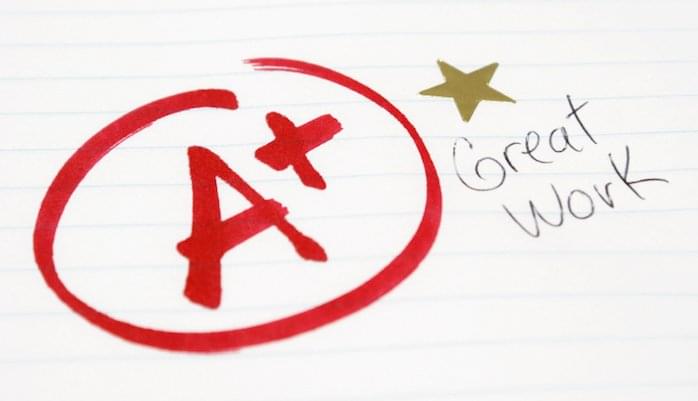 An A plus is given to a student for great work being achieved.
