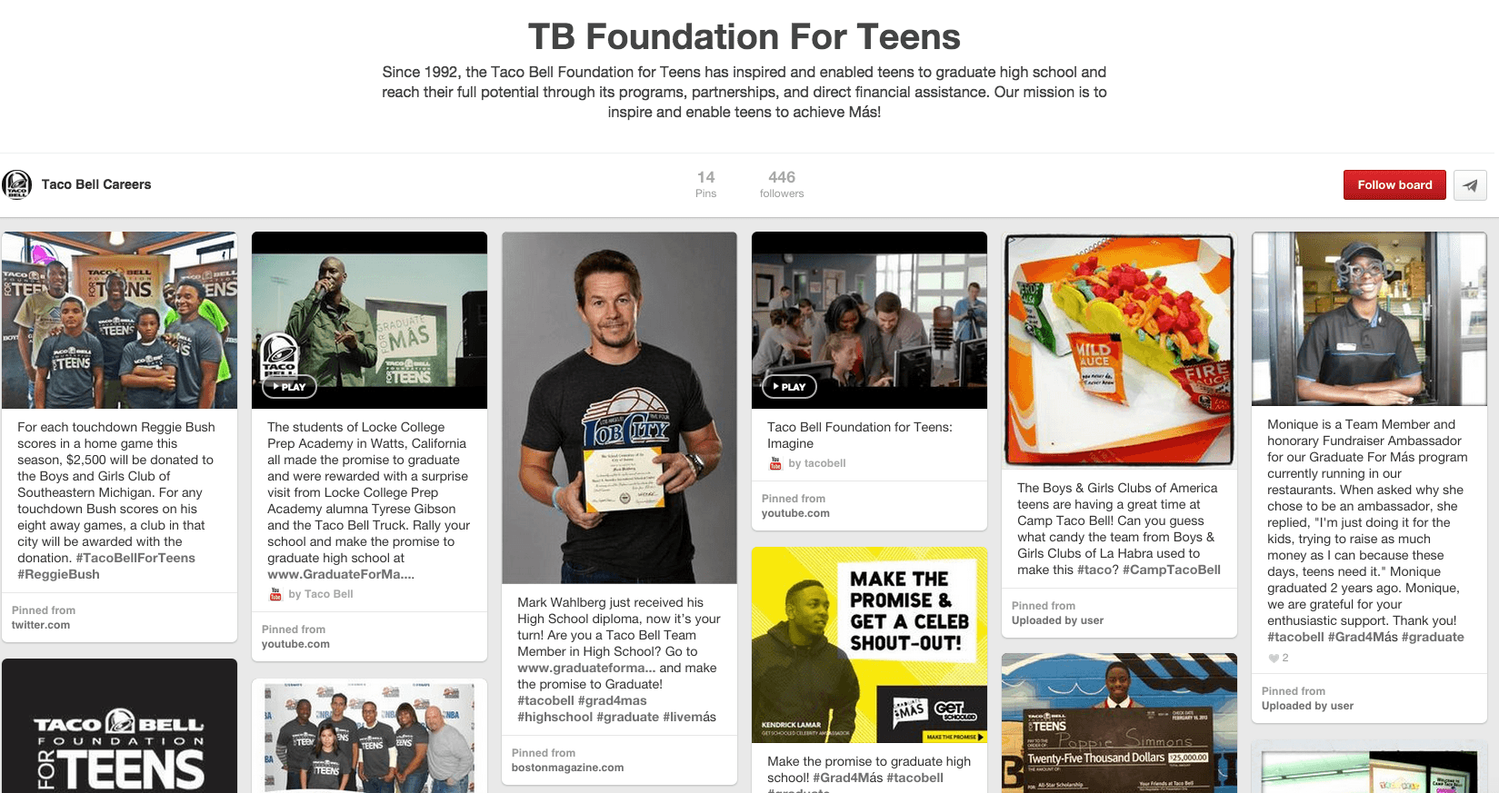 TB Foundation for Teens - Taco Bell Pinterest careers board 