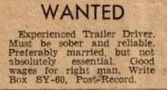 Trailer Dreiver - Vintage Job Ads