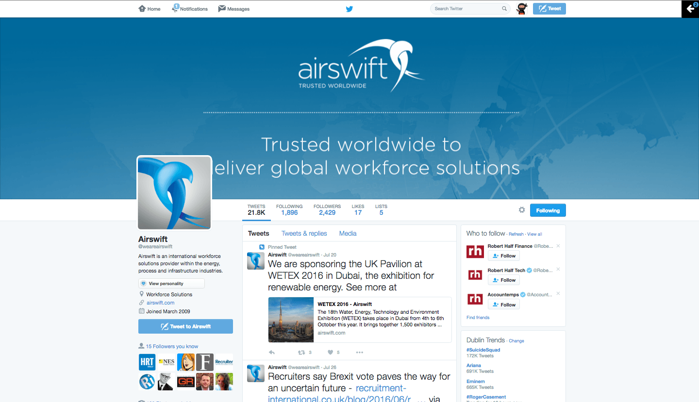 Airswift Twitter