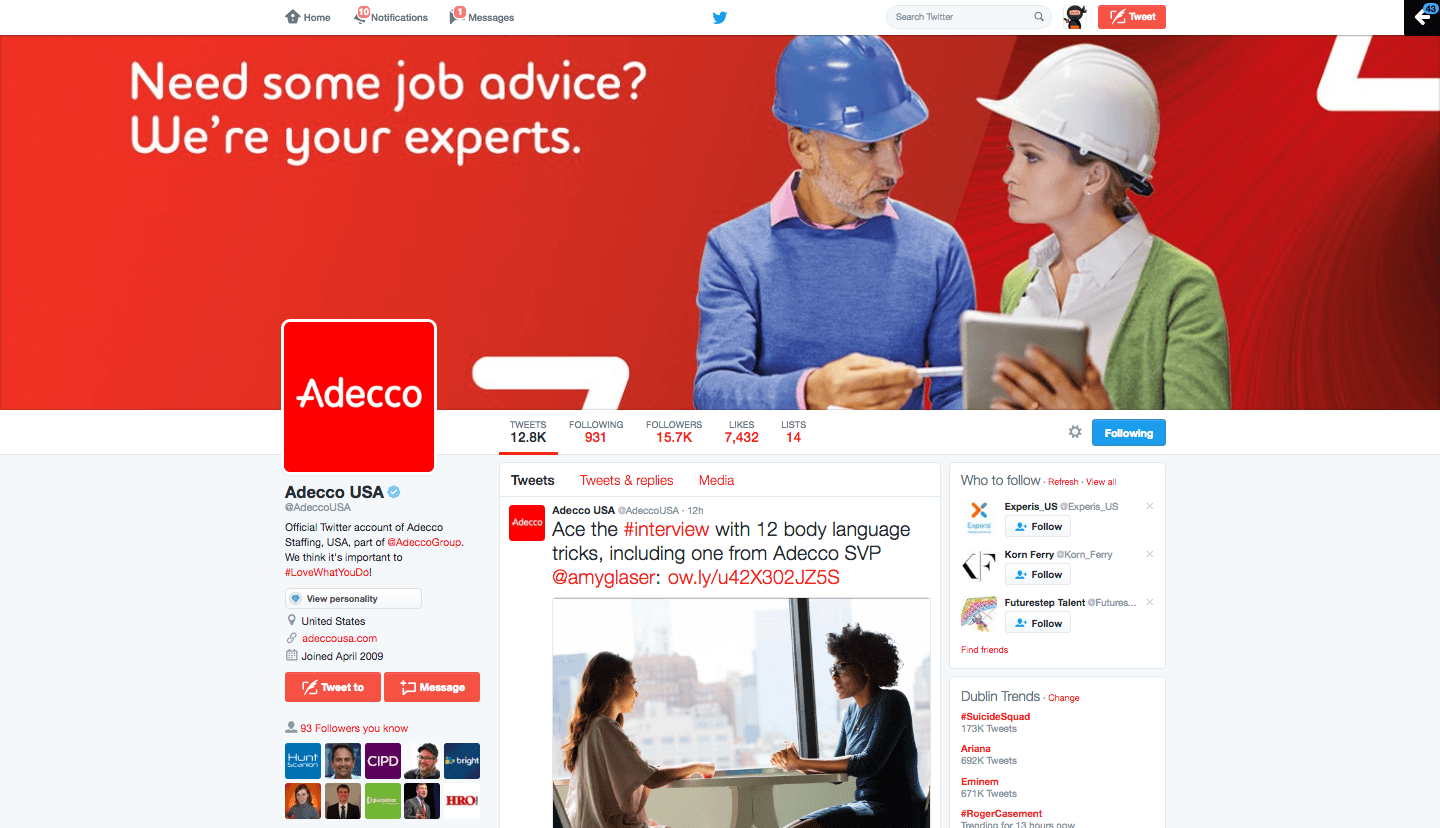 Adecco USA Twitter