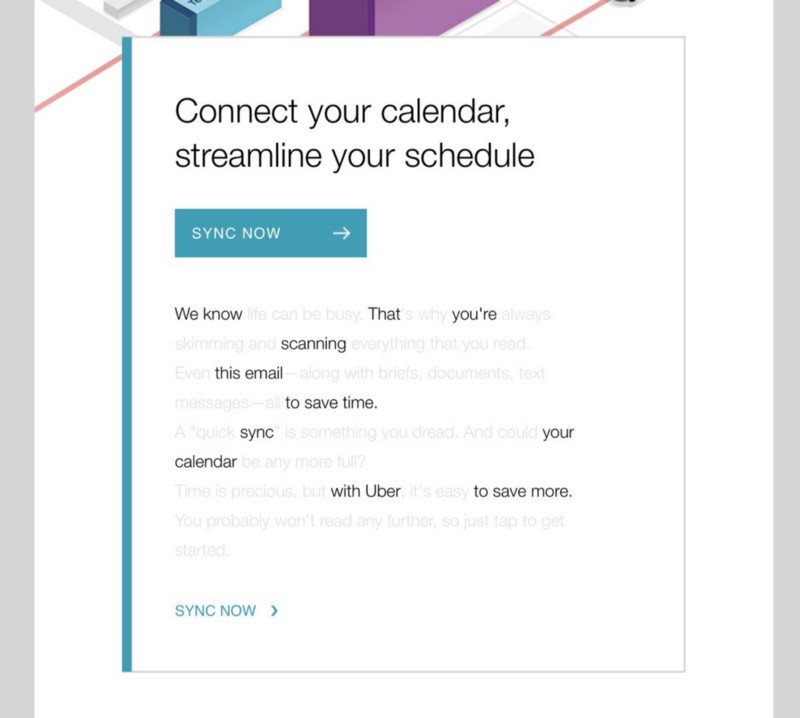 Uber Calendar sync e-mail campaign