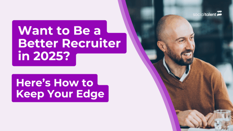 Smiling man in a brown sweater, sitting at a table with recruitment tips displayed.