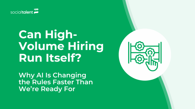 Text on a green background discussing AI's impact on high-volume hiring efficiency.
