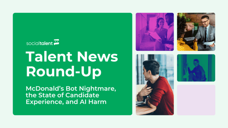 Green background with white text: "Talent News Round-Up" and thumbnail images depicting professional interactions.