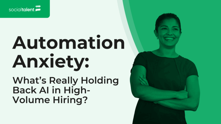 Text on a green background features "Automation Anxiety" with a smiling woman crossing her arms.