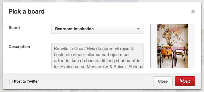 Pinning image on Pinterest