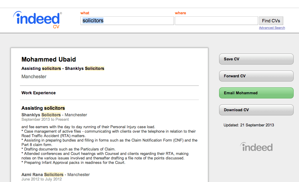 how to  find free cvs on indeed com and     contact them for free
